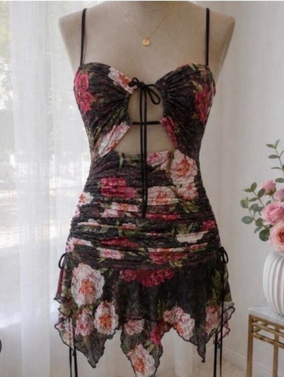 Dresses & Skirts - Fairycore loral Purple Lace-Trim Chemise Dress